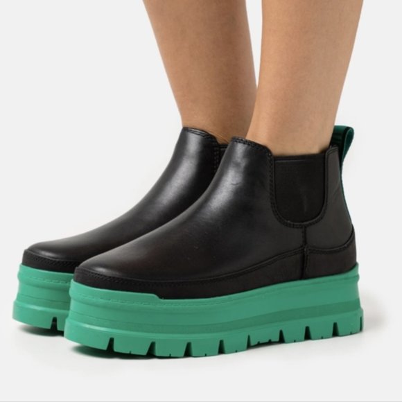 UGG® Australia Womens Leather Merina Platform Boots Black/Green NEW IN BOX - Picture 2 of 13